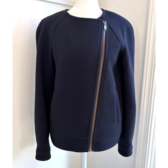 J.Crew Double Cloth Navy Blue Zip Up Jacket Size 2 Italian Wool Blazer XS Luxury - Picture 1 of 6